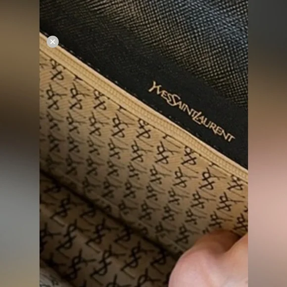 Authentic Yves Saint Laurent "YSL" Black Leather Envelope Clutch Bag W/Chain - Picture 9 of 15